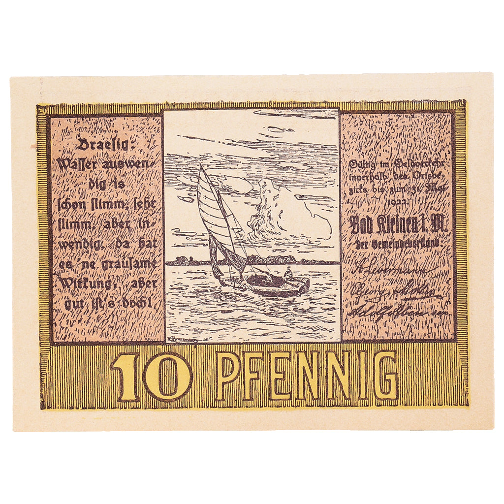 Geldschein, Deutschland, Bad Kleinen, 10 Pfennig, arbre 1922 UNZ- Mehl:705.1