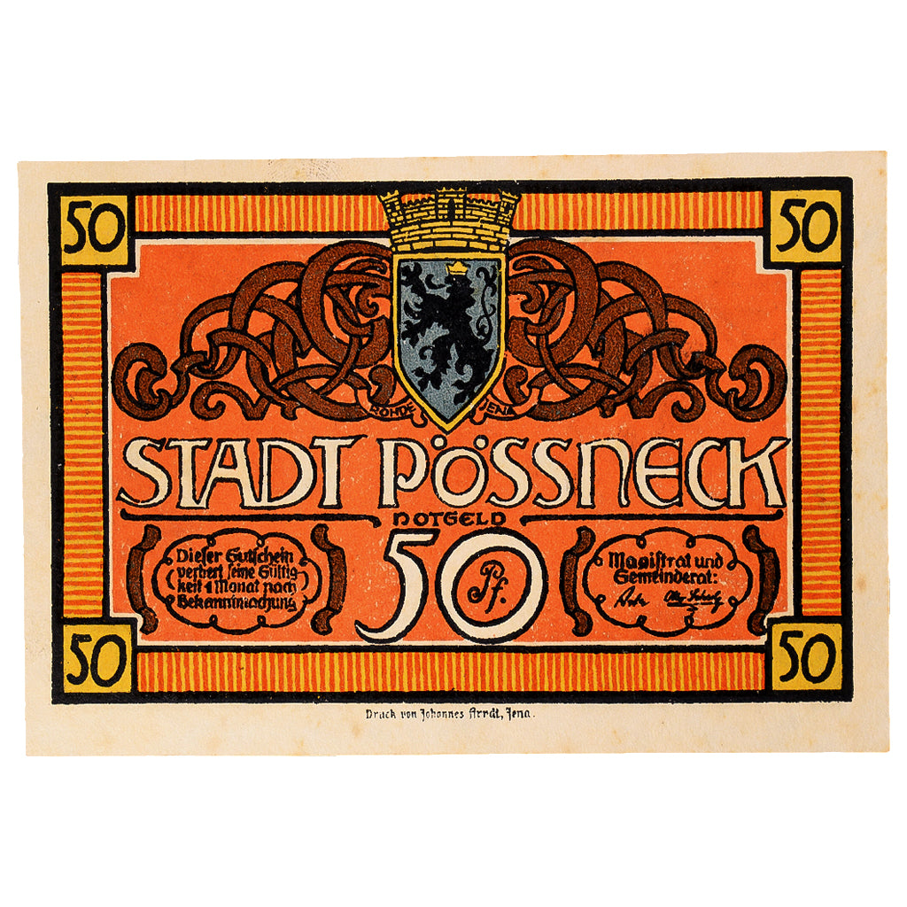 Geldschein, Deutschland, Possneck, 50 Pfennig, fête, 1921, UNZ-, Mehl:1066.1