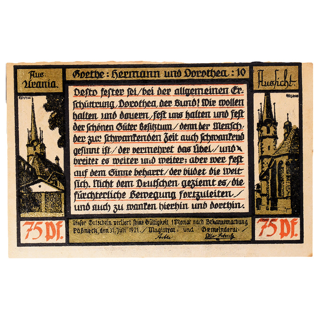 Banknot, Niemcy, Possneck, 75 Pfennig, Eglise 1921-07-31, AU(55-58) Mehl:1066.3
