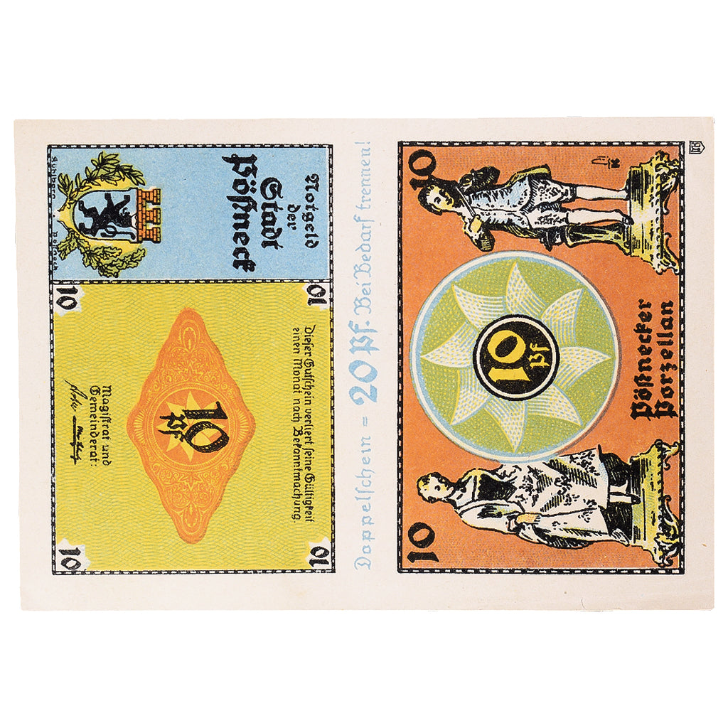 Banconote, Germania, Possneck, 10 Pfennig, personnage, 1921, SPL, Mehl:1066.6