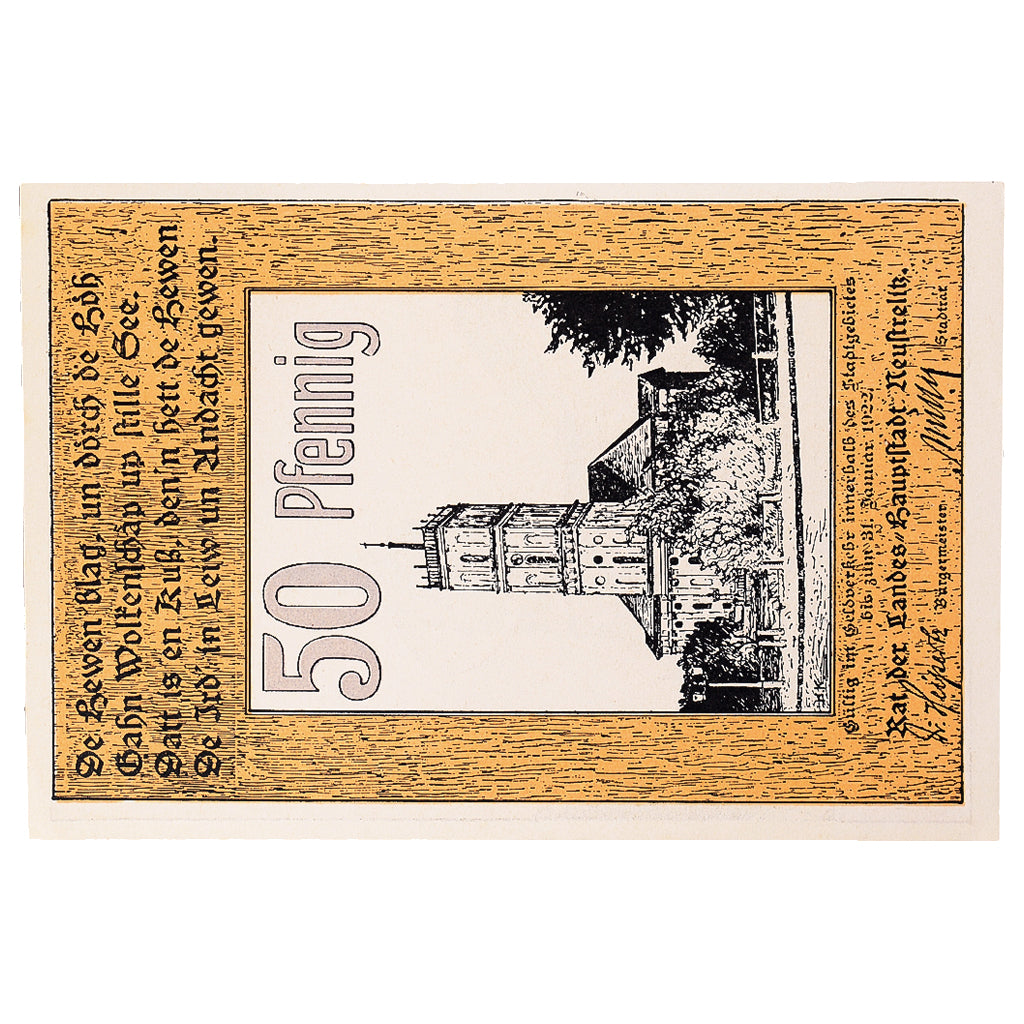 Nota, Alemanha, Neustrelitz, 50 Pfennig, Eglise 1922-01-31, UNC(63) Mehl:969.1