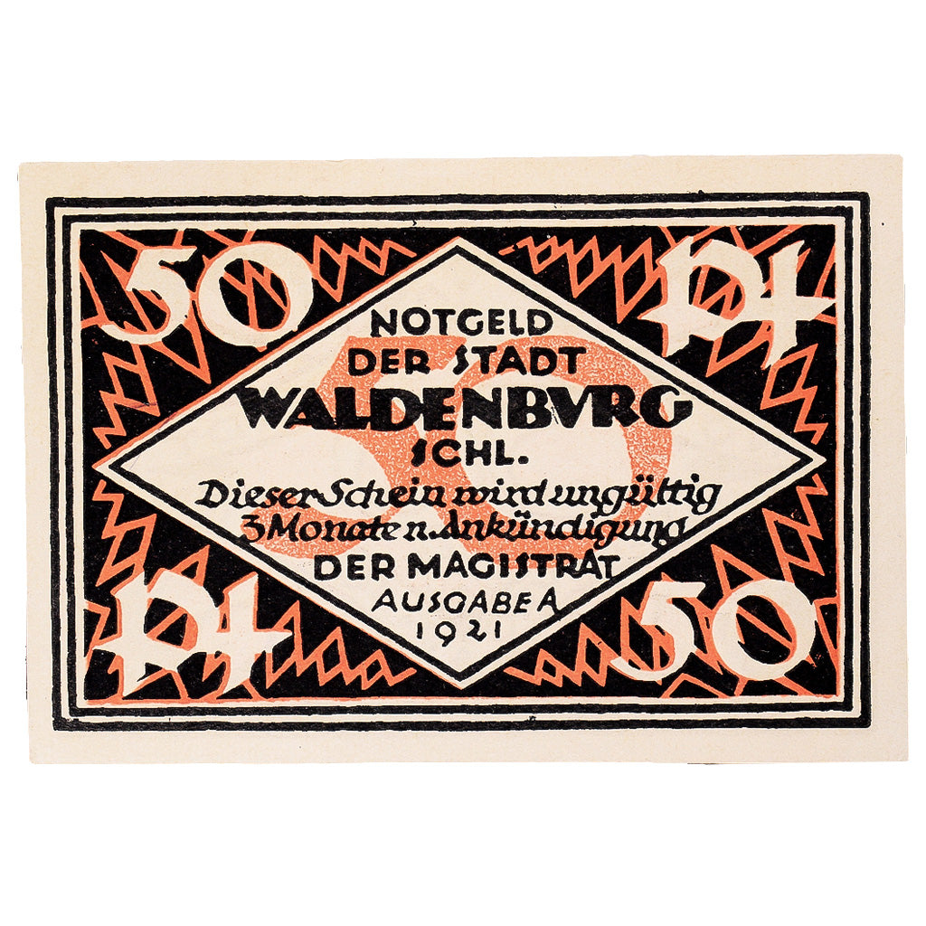 Banknot, Niemcy, Waldenburg, 50 Pfennig, Texte, 1921, UNC(63), Mehl:1371.13