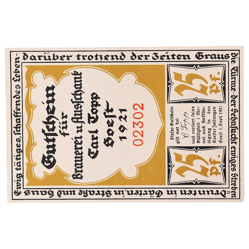 Geldschein, Deutschland, Soest, 25 Pfennig, Eglise, 1921, UNZ-, Mehl:1234.1