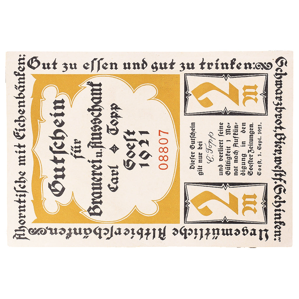 Geldschein, Deutschland, Soest, 2 Mark, Maison, 1921, UNZ-, Mehl:1234.1