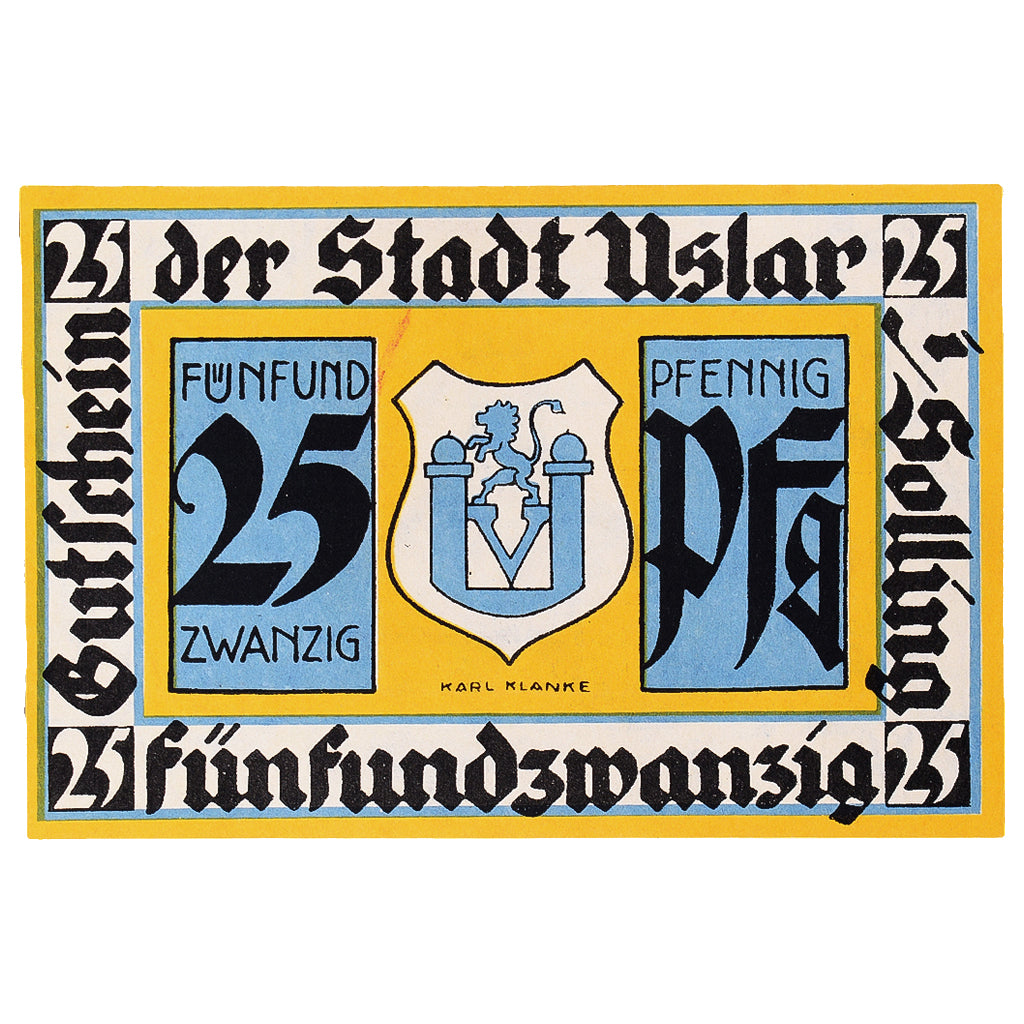 Geldschein, Deutschland, Uslar, 25 Pfennig, Blason, 1921, UNZ-, Mehl:1355.1