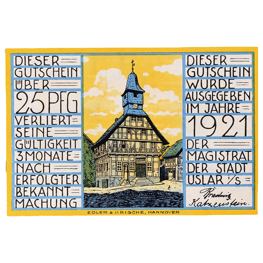 Geldschein, Deutschland, Uslar, 25 Pfennig, Blason, 1921, UNZ-, Mehl:1355.1