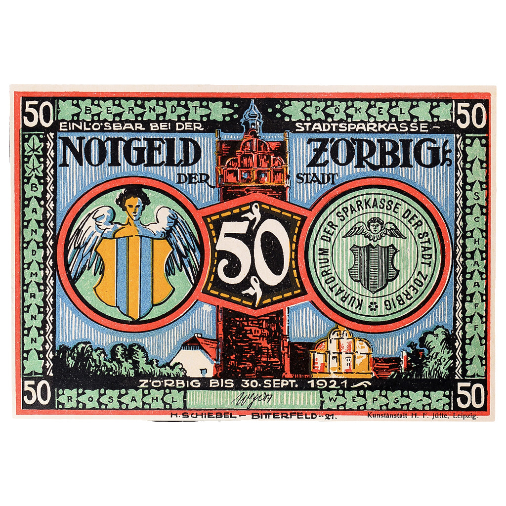 Banknot, Niemcy, Zörbig, 50 Pfennig, orateur, 1921, UNC(63), Mehl:1475.4a