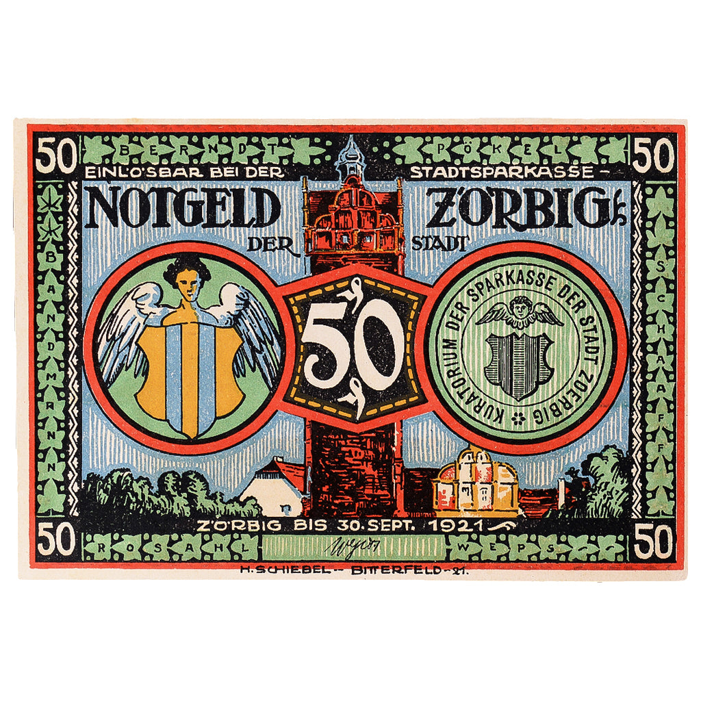 Geldschein, Deutschland, Zörbig, 50 Pfennig, personnage, 1921, UNZ- Mehl:1475.4a