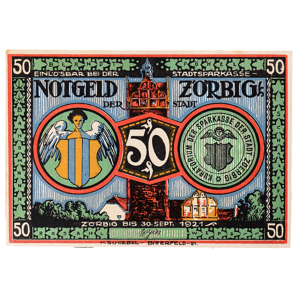 Geldschein, Deutschland, Zörbig, 50 Pfennig, Blason, 1921, UNZ-, Mehl:1475.4a
