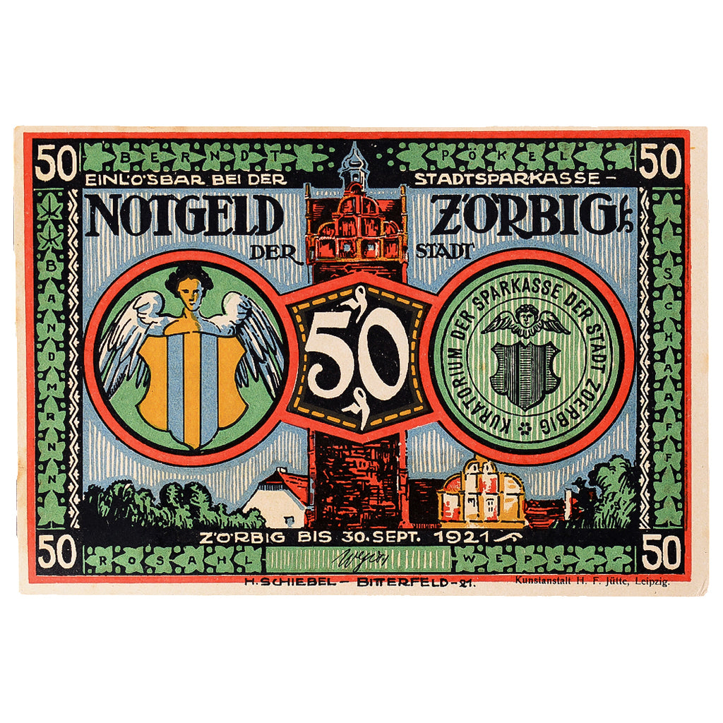 Banconote, Germania, Zörbig, 50 Pfennig, personnage 1, 1921, SPL, Mehl:1475.4a