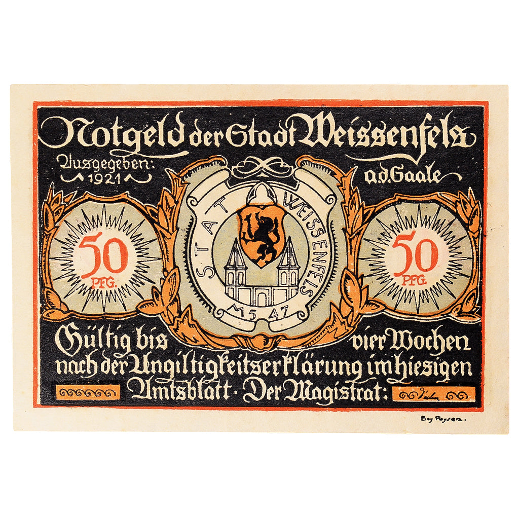 Nota, Alemanha, Weissenfels, 50 Pfennig, Restaurant, 1921, UNC(63), Mehl:1403.2