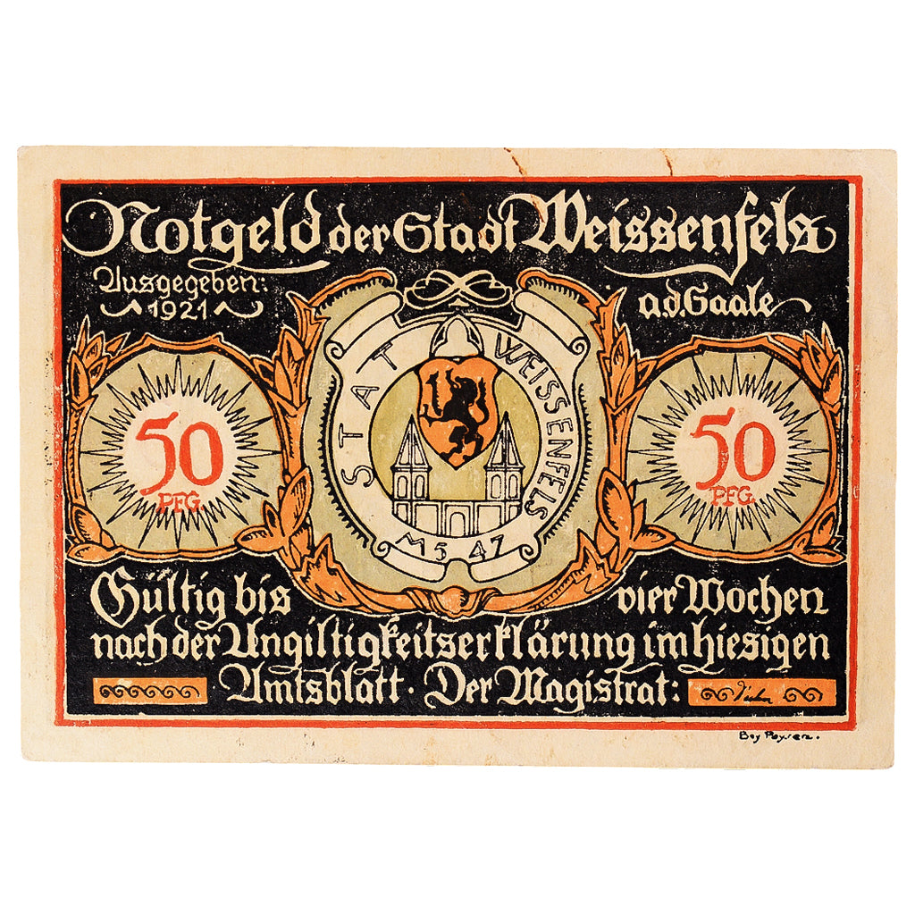 Banconote, Germania, Weissenfels, 50 Pfennig, couture, 1921, SPL, Mehl:1403.2