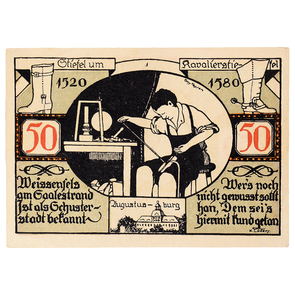Banconote, Germania, Weissenfels, 50 Pfennig, couture, 1921, SPL, Mehl:1403.2