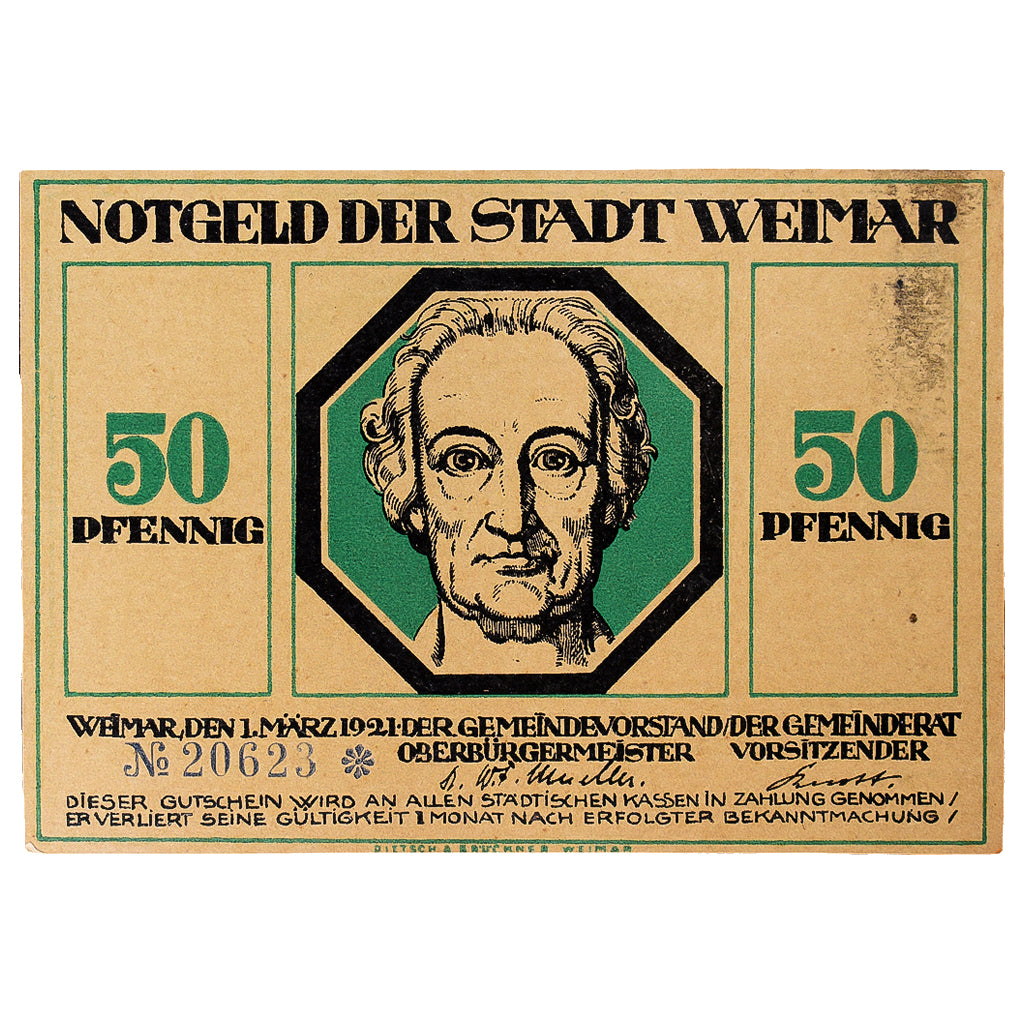 Banknot, Niemcy, Weimar, 50 Pfennig, portrait 2, 1921 UNC(63) Mehl:1398.6