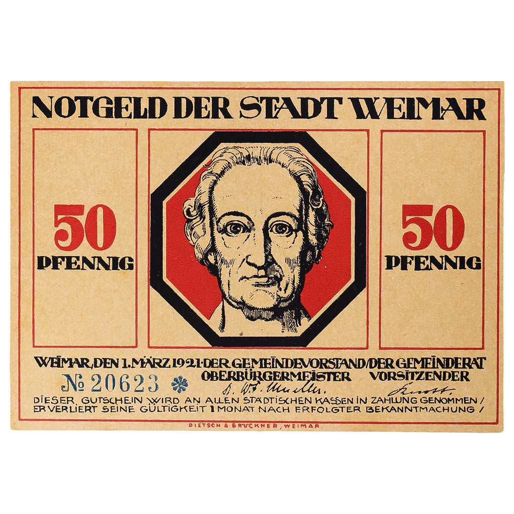 Banknote, Germany, Weimar, 50 Pfennig, portrait 3, 1921 UNC(63) Mehl:1398.6