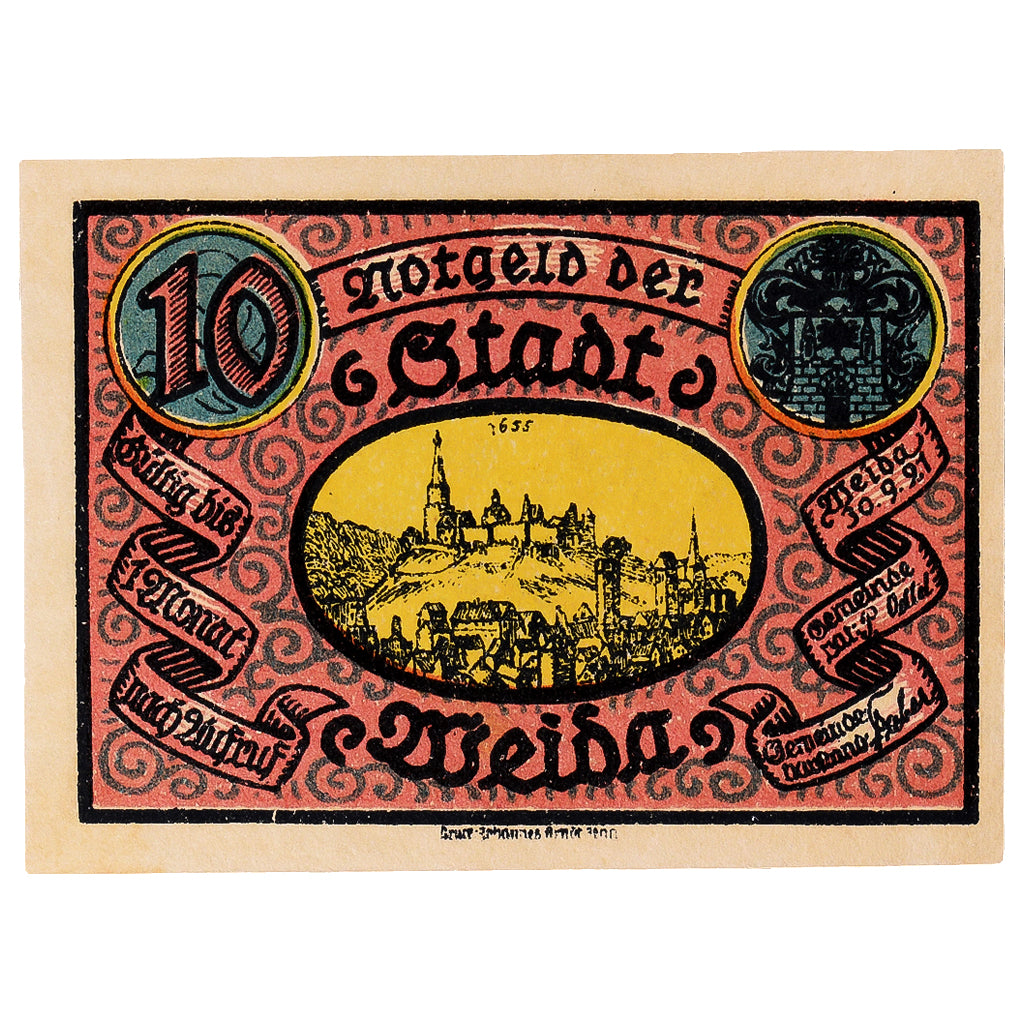 Banknot, Niemcy, Weida, 10 Pfennig, Texte 1921-09-30, UNC(63) Mehl:1391.2