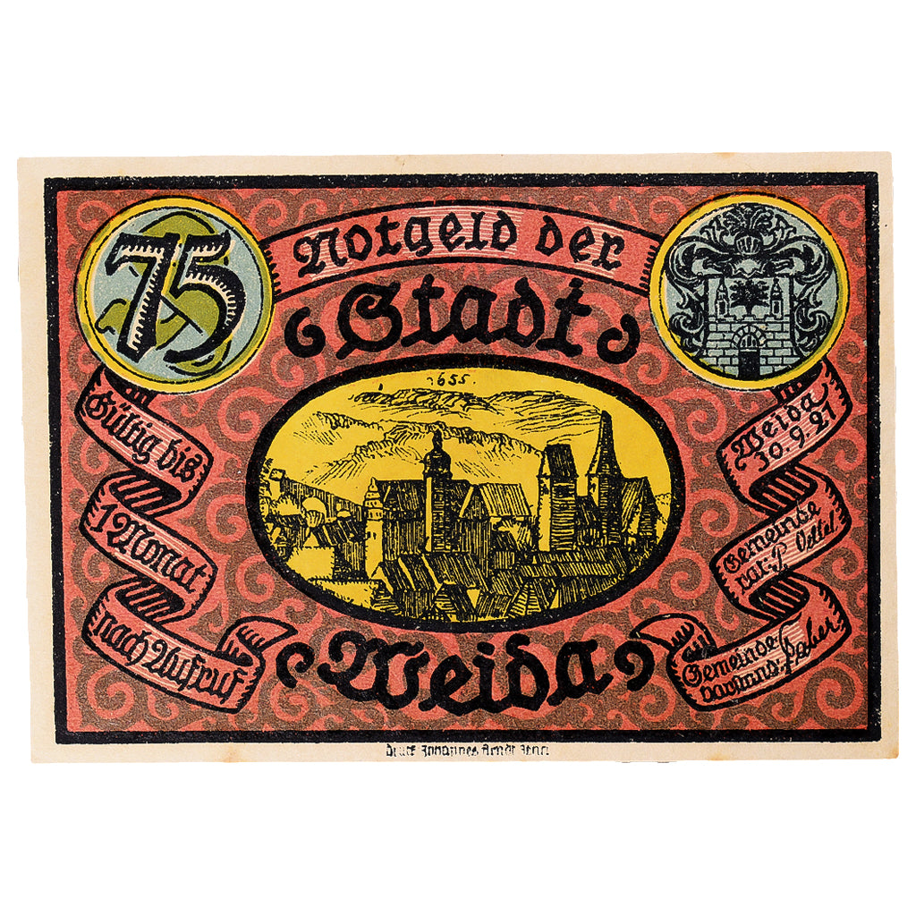 Banconote, Germania, Weida, 75 Pfennig, rue, 1921, 1921-09-30, SPL, Mehl:1391.2