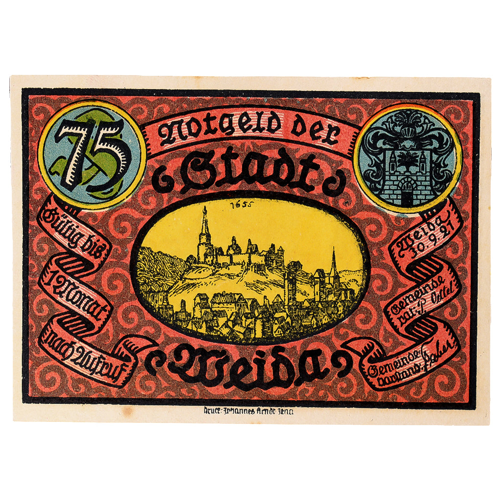 Banconote, Germania, Weida, 75 Pfennig, château, 1921 SPL Mehl:1391.2