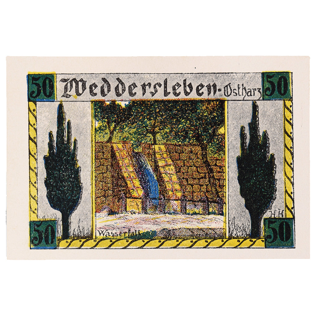 Geldschein, Deutschland, Weddersleben, 50 Pfennig, fleuve 1921, UNZ- Mehl:1386.3