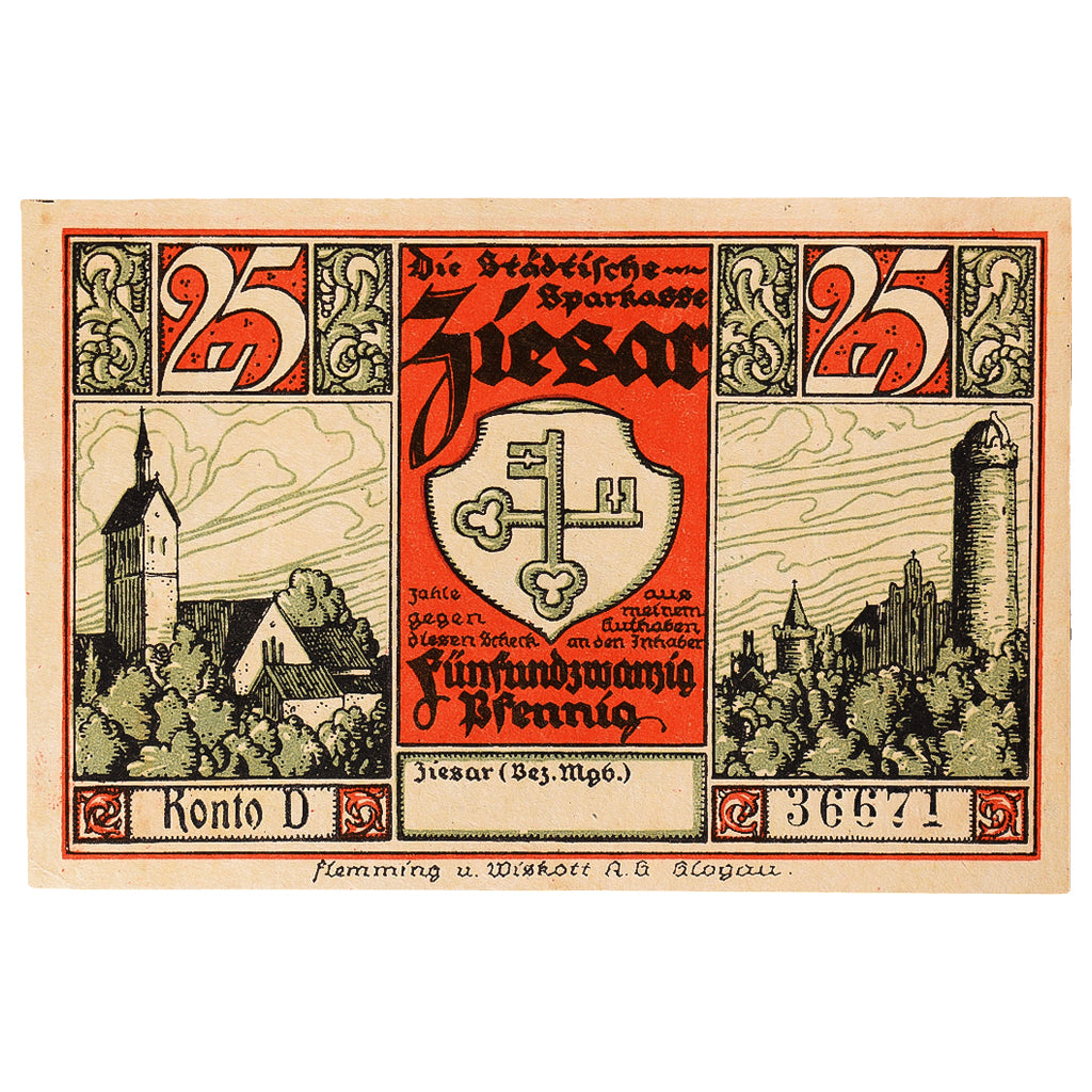 Banconote, Germania, Ziesar, 25 Pfennig, poterie, 1920, SPL, Mehl:1473.1