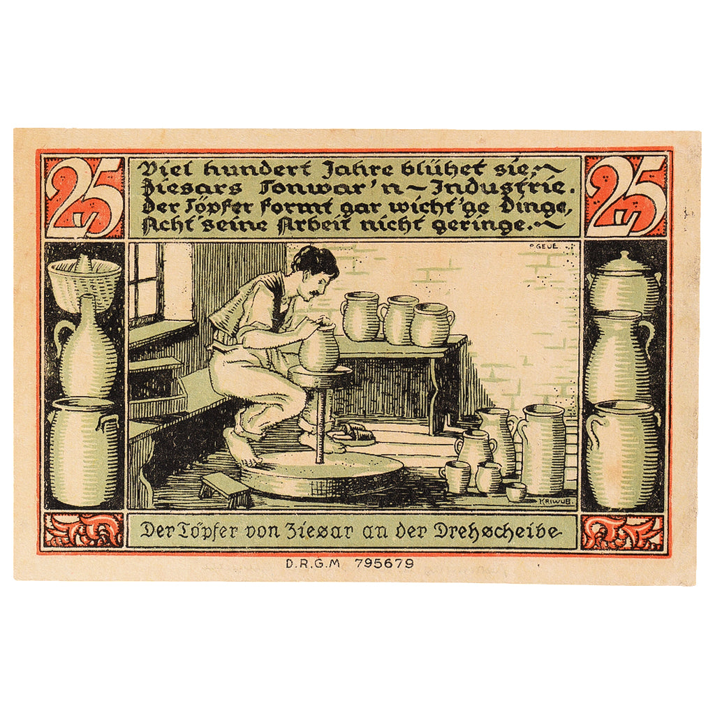 Banconote, Germania, Ziesar, 25 Pfennig, poterie, 1920, SPL, Mehl:1473.1