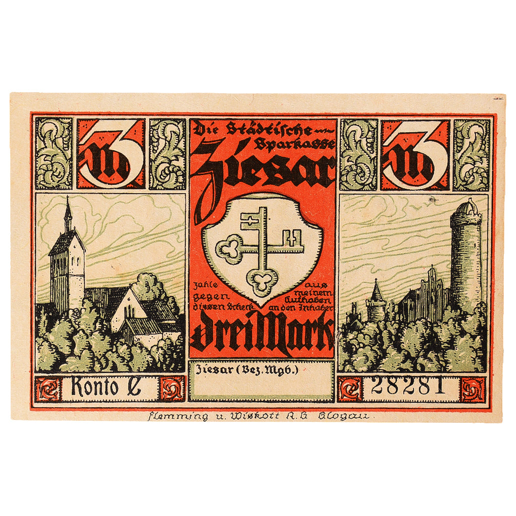 Geldschein, Deutschland, Ziesar, 3 Mark, Eglise, 1920, UNZ-, Mehl:1473.1
