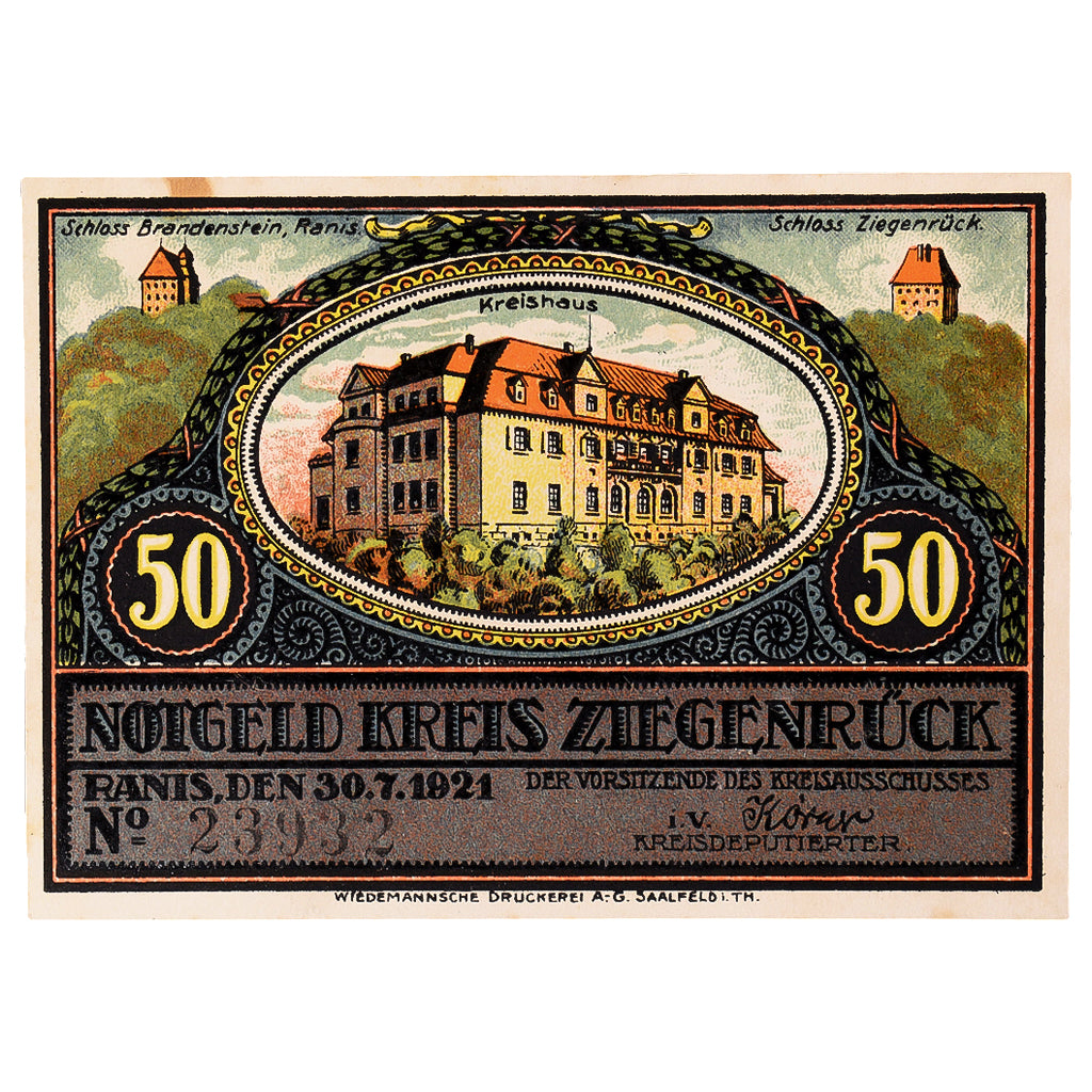 Geldschein, Deutschland, Ziegenrück, 50 Pfennig, château, 1921 UNZ- Mehl:1471.1