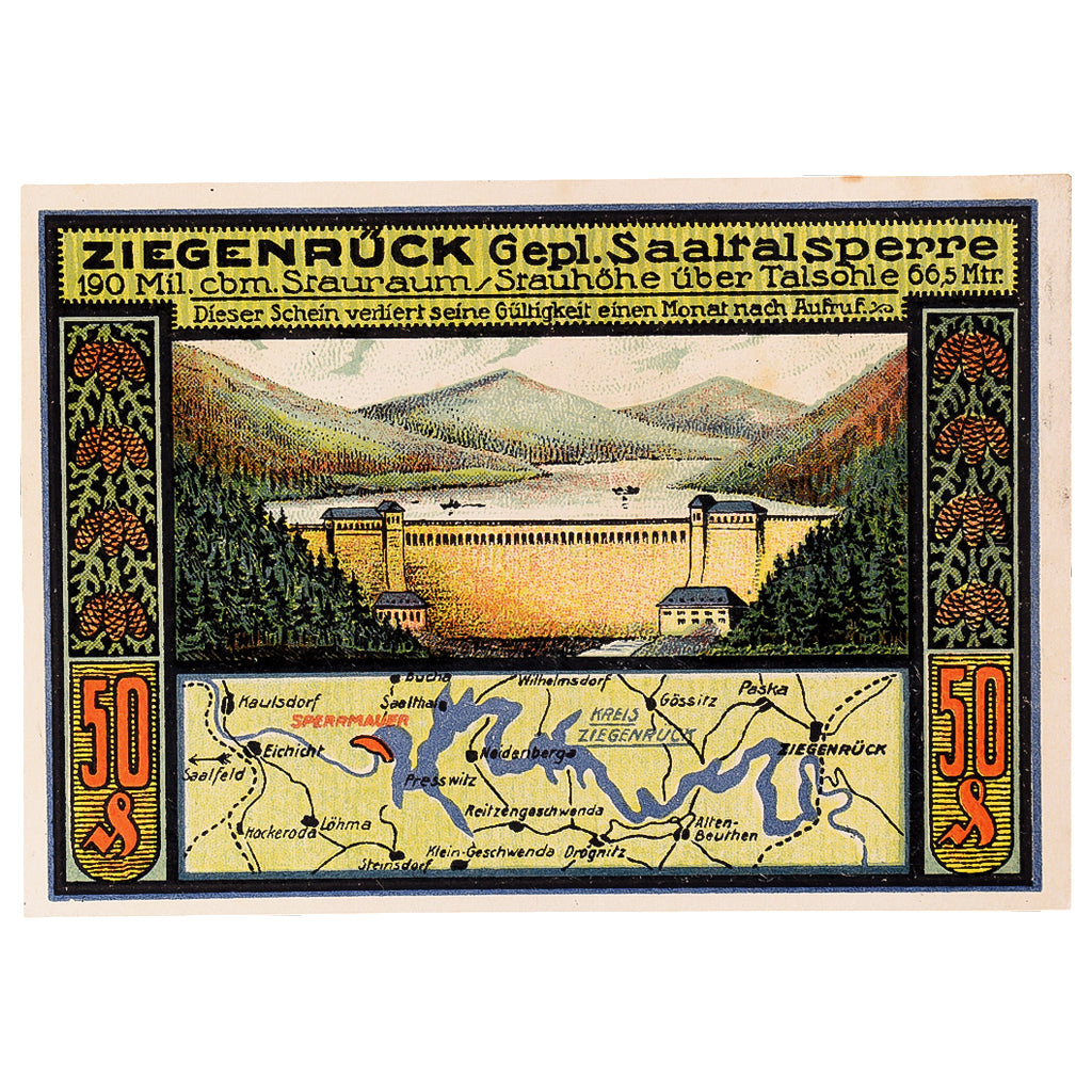 Banconote, Germania, Ziegenrück, 50 Pfennig, barrage, 1921 SPL Mehl:1471.1
