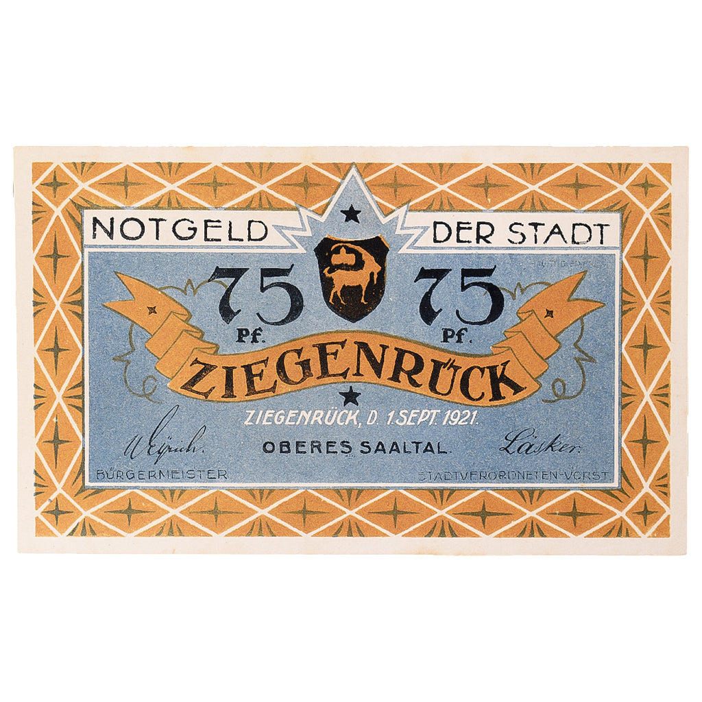 Banconote, Germania, Ziegenrück, 75 Pfennig, paysage, 1921 SPL Mehl: 1472.1a