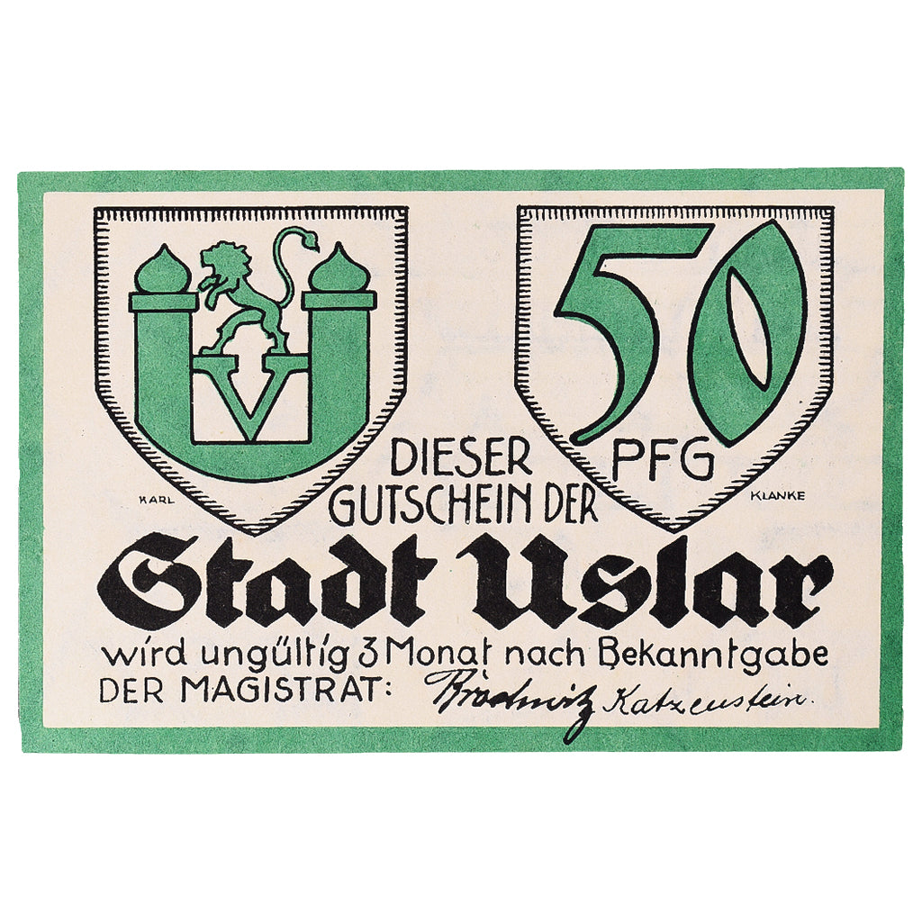 Banconote, Germania, Uslar, 50 Pfennig, Blason, 1921, SPL, Mehl:1355.2