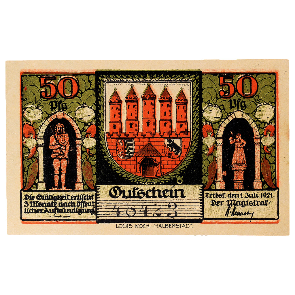 Banconote, Germania, Zerbst, 50 Pfennig, château, 1921 SPL Mehl:1469.2a