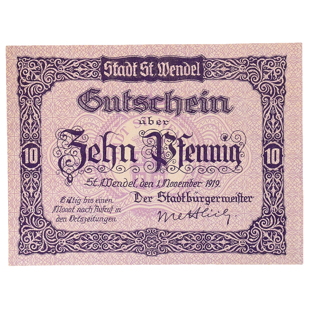 Geldschein, Deutschland, Wendel, 10 Pfennig, Texte 1919-11-01, UNZ- Mehl:S14.1a