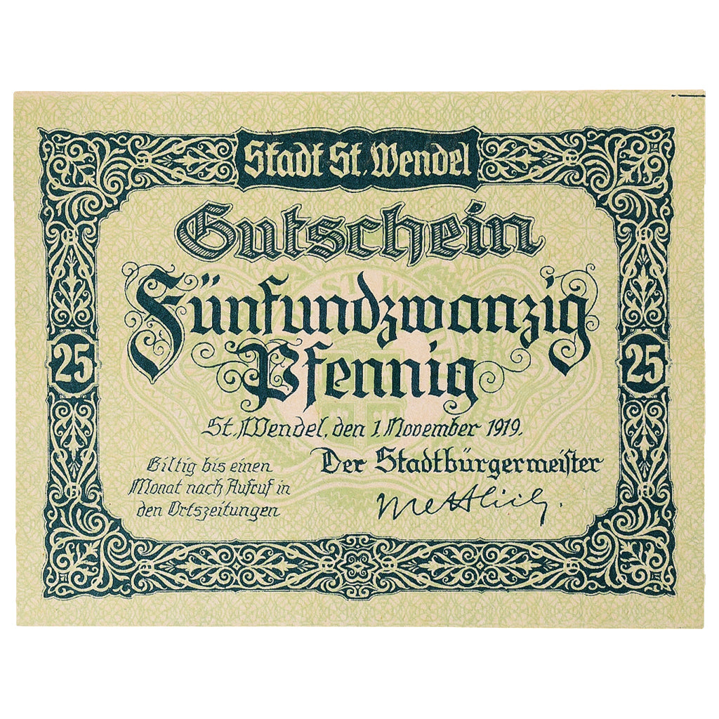 Banconote, Germania, Wendel, 25 Pfennig, Blason 1919-11-01, SPL Mehl:S14.1a