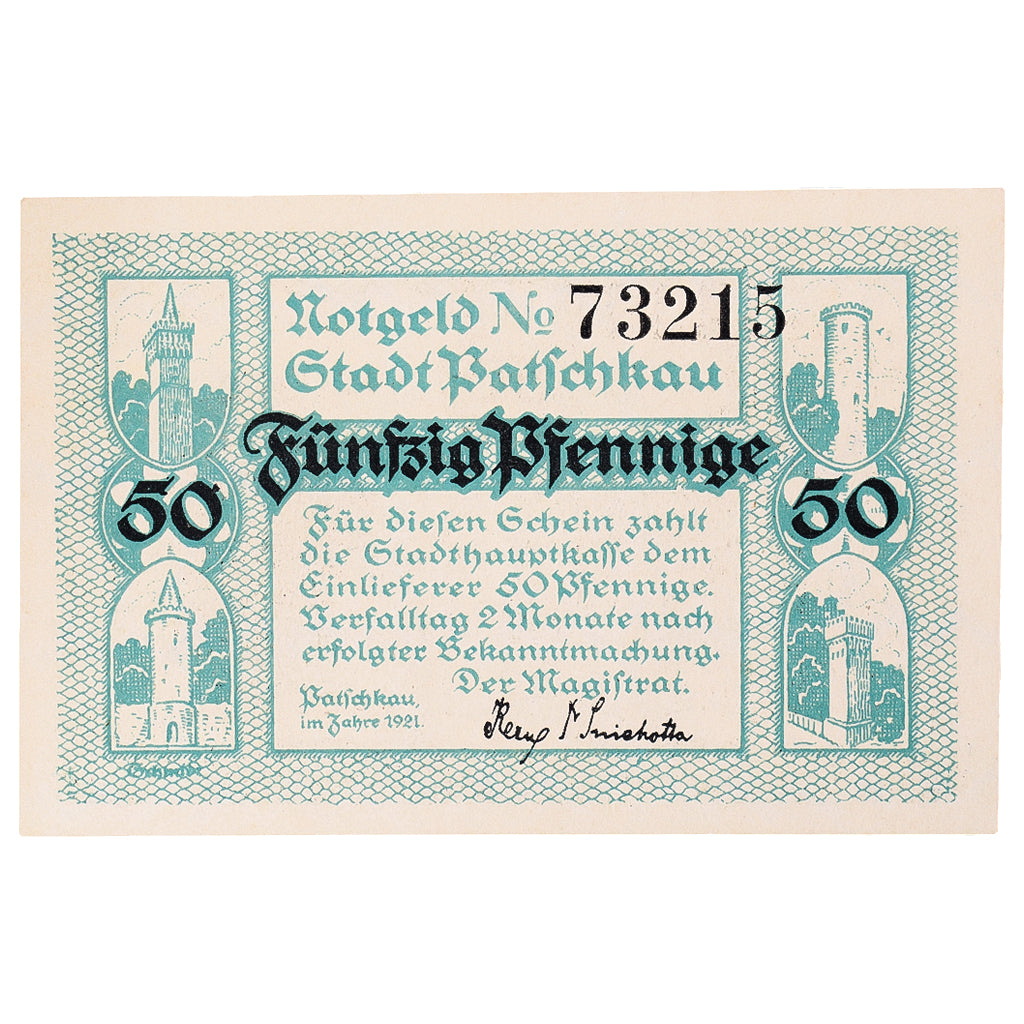Geldschein, Deutschland, Patschkau, 50 Pfennig, gymnase, 1921, UNZ-, Mehl:1052.1