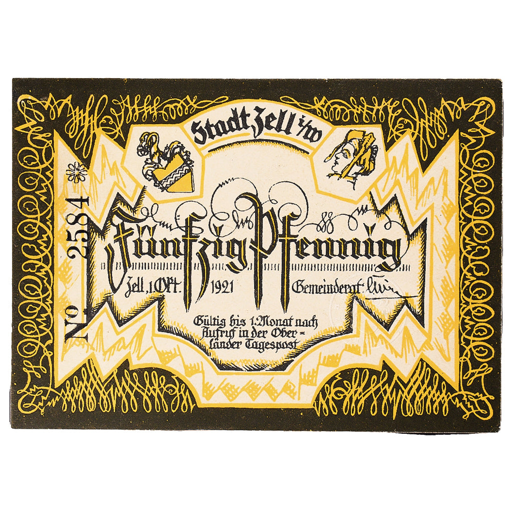 Geldschein, Deutschland, Zell . i . W, 50 Pfennig, ferme, 1921 UNZ- Mehl:1467.1