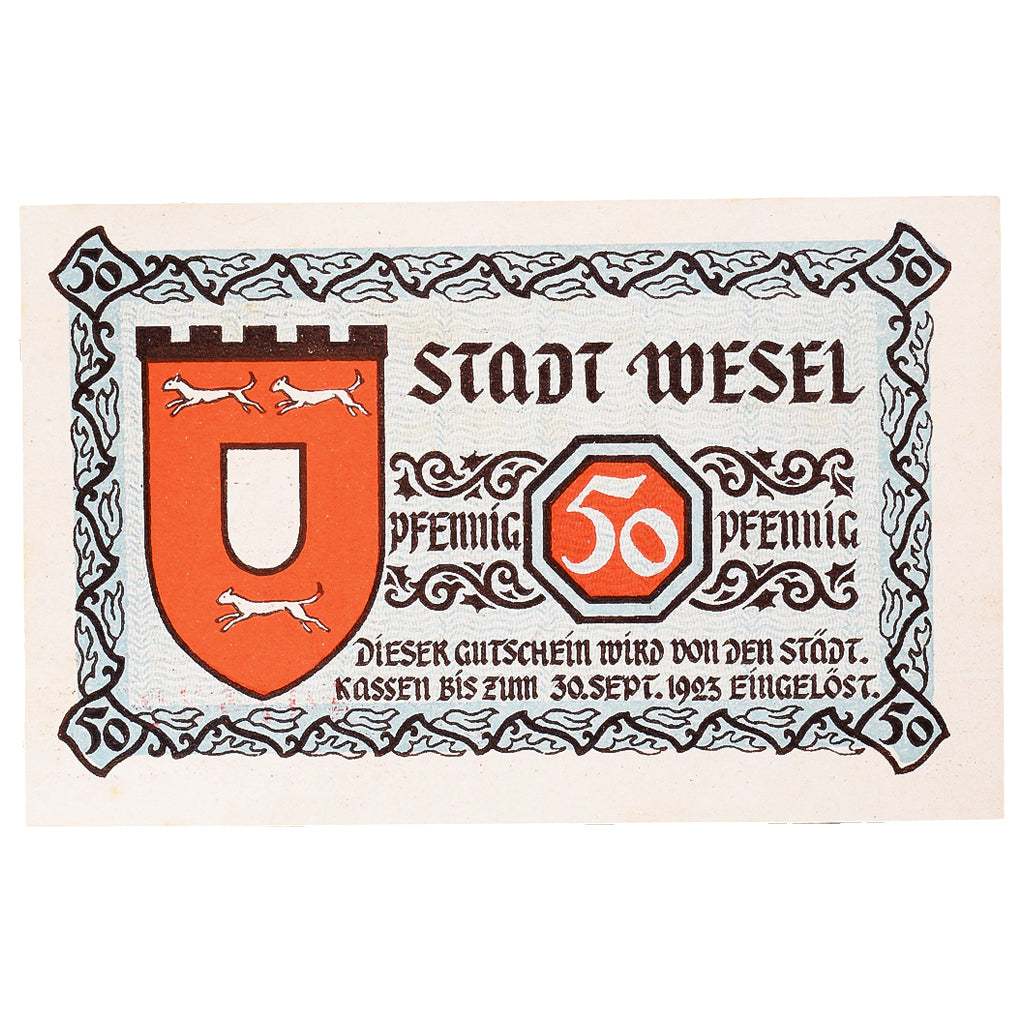 Geldschein, Deutschland, Wesel, 50 Pfennig, mairie 1923-09-30, UNZ- Mehl:W31.4b
