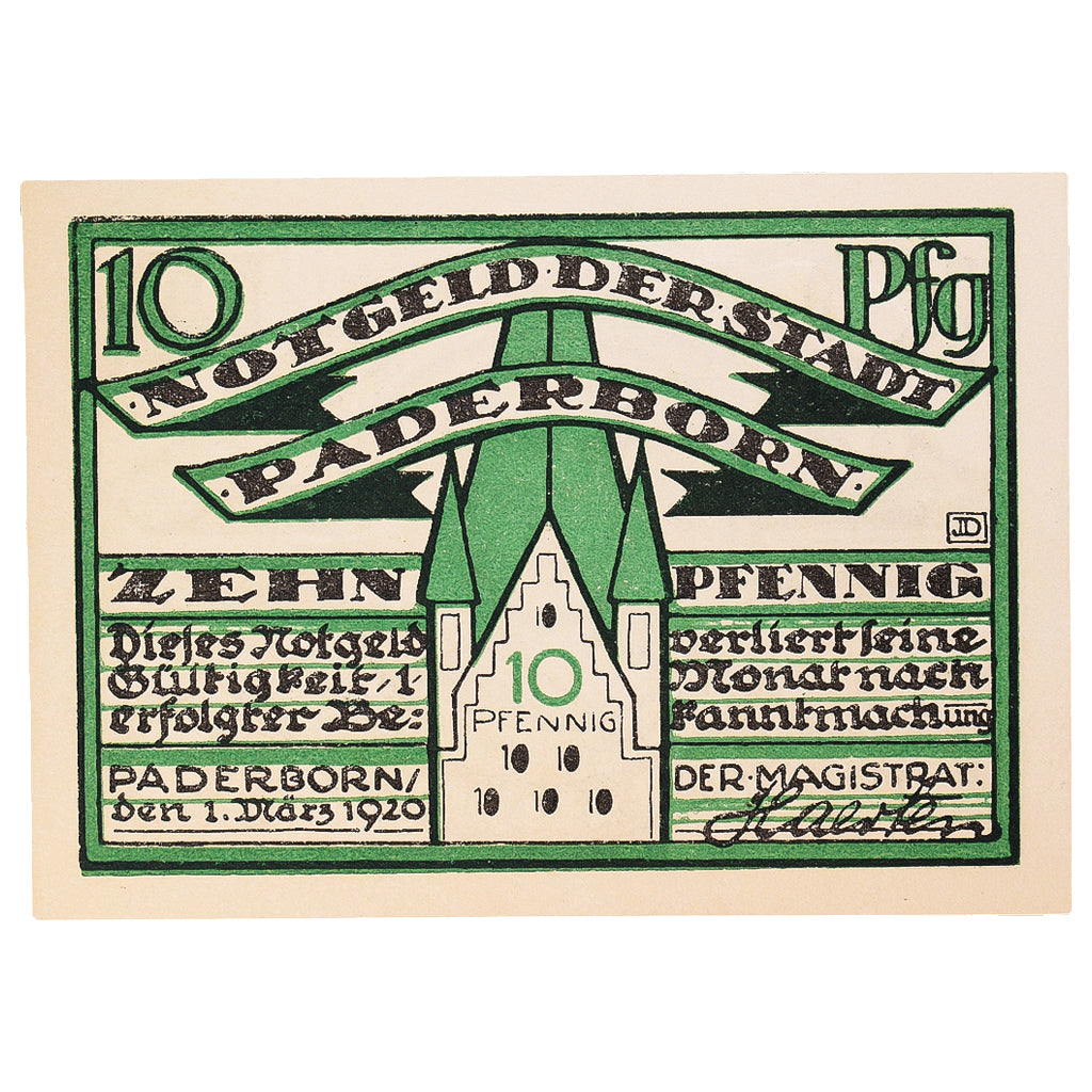 Banconote, Germania, Paderborn, 10 Pfennig, château 1920-03-01, SPL Mehl:P1.2