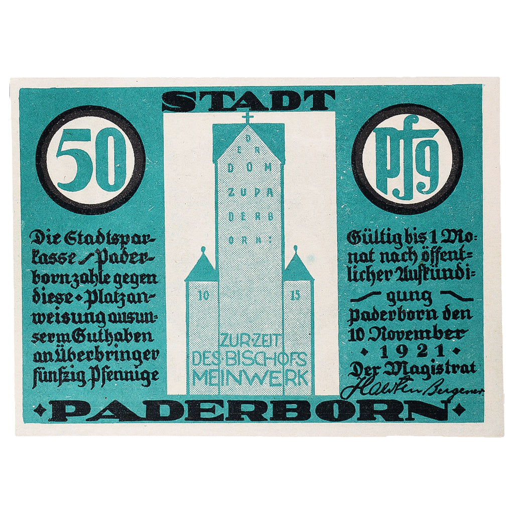 Banconote, Germania, Paderborn, 50 Pfennig, personnage 1921 SPL Mehl:1043.1