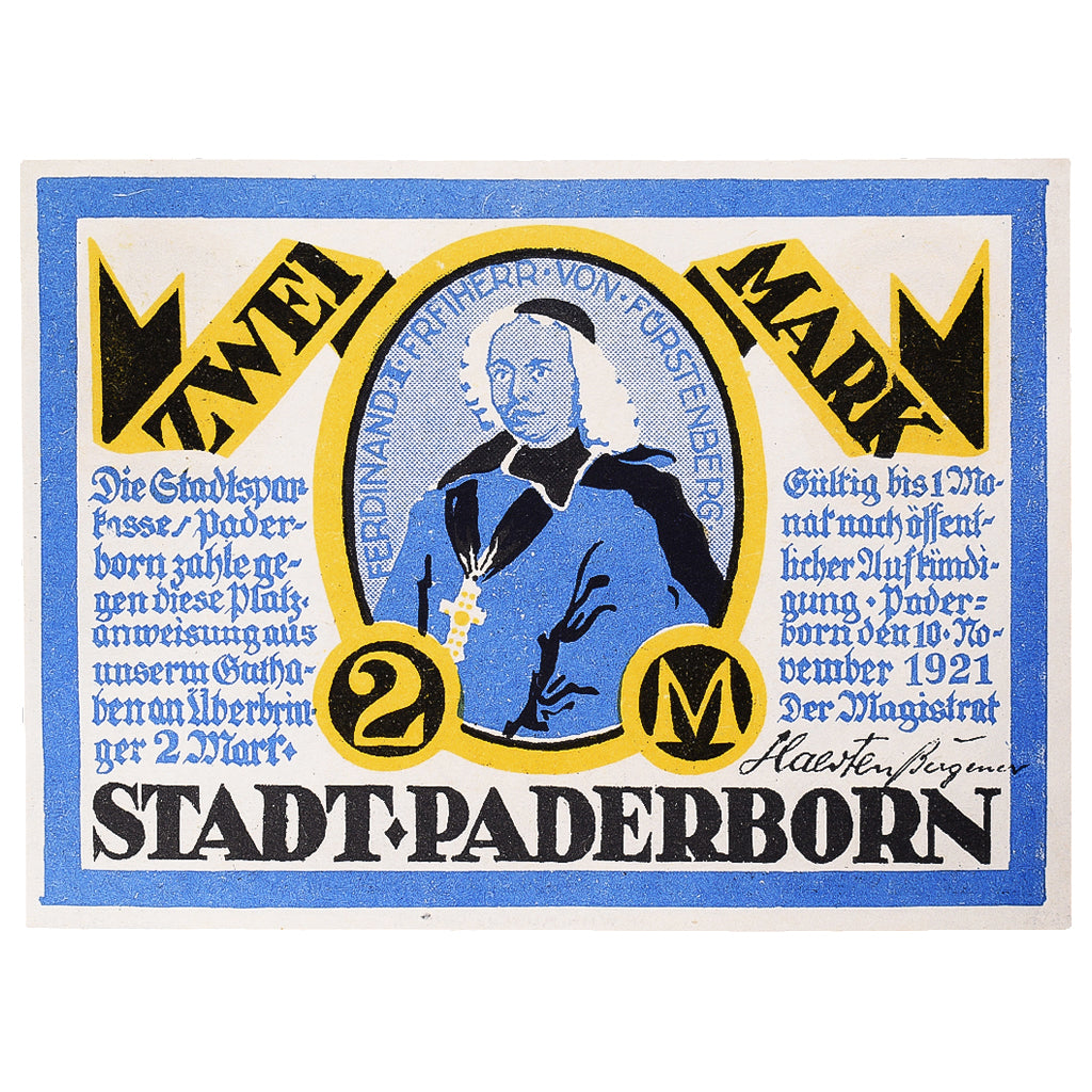 Billete, Alemania, Paderborn, 2 Mark, personnage 1921-11-10, SC Mehl:1043.1