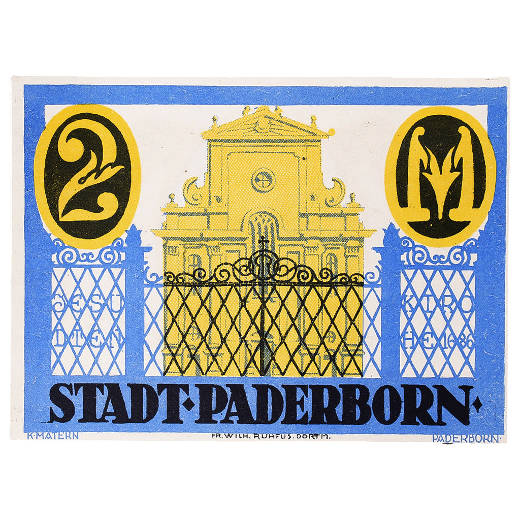 Billete, Alemania, Paderborn, 2 Mark, personnage 1921-11-10, SC Mehl:1043.1
