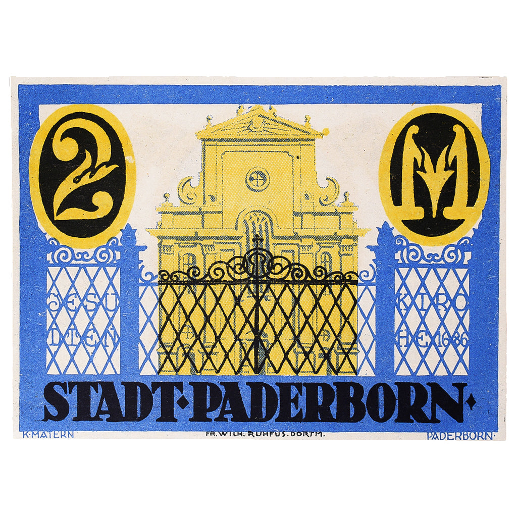 Billete, Alemania, Paderborn, 2 Mark, portrait 1921-11-10, SC Mehl:1043.1