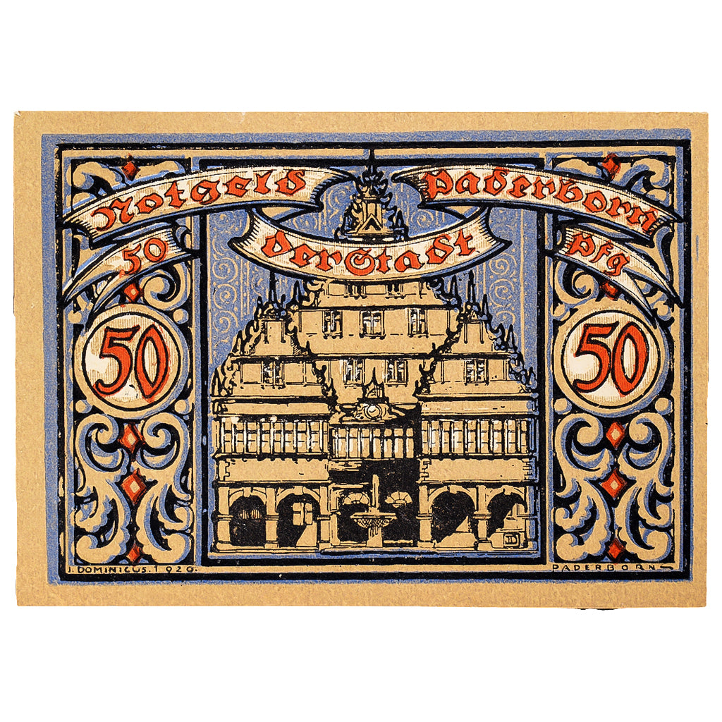 Geldschein, Deutschland, Paderborn, 50 Pfennig, Blason 1920, UNZ- Mehl:P1.4a