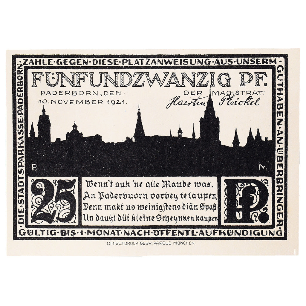 Banconote, Germania, Paderborn, 25 Pfennig, Maison, 1921 SPL Mehl:1043.6