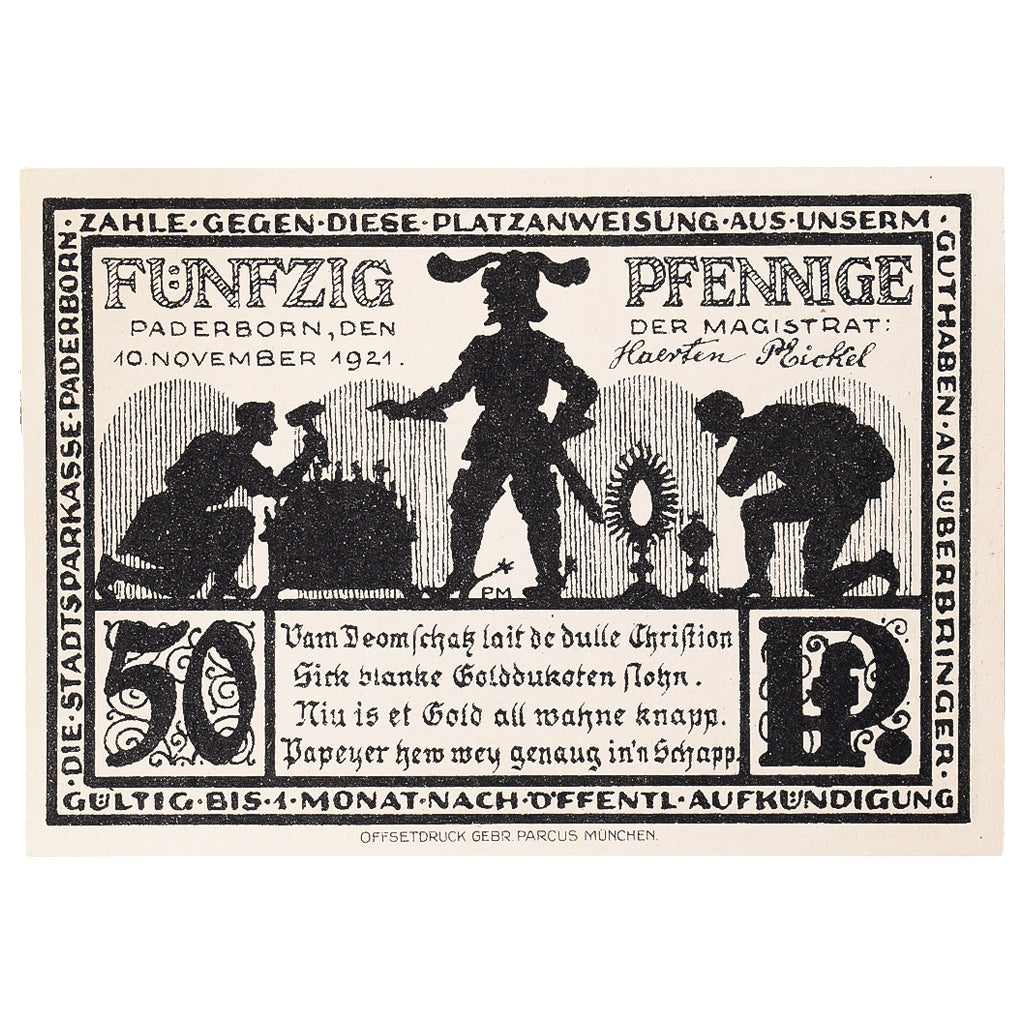 Banknot, Niemcy, Paderborn, 50 Pfennig, Eglise 1921-11-10, UNC(63) Mehl:1043.6