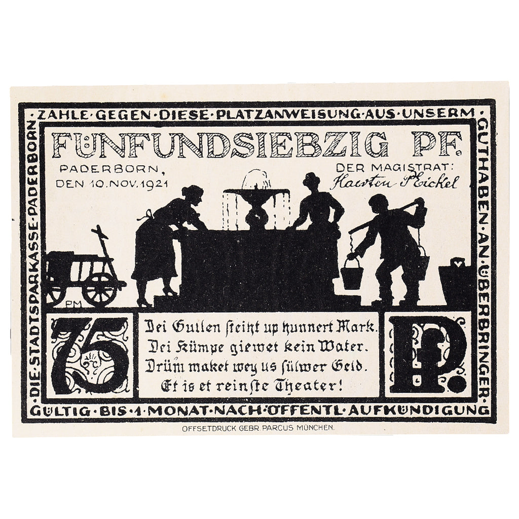 Banconote, Germania, Paderborn, 75 Pfennig, ruelle, 1921 SPL Mehl:1043.6