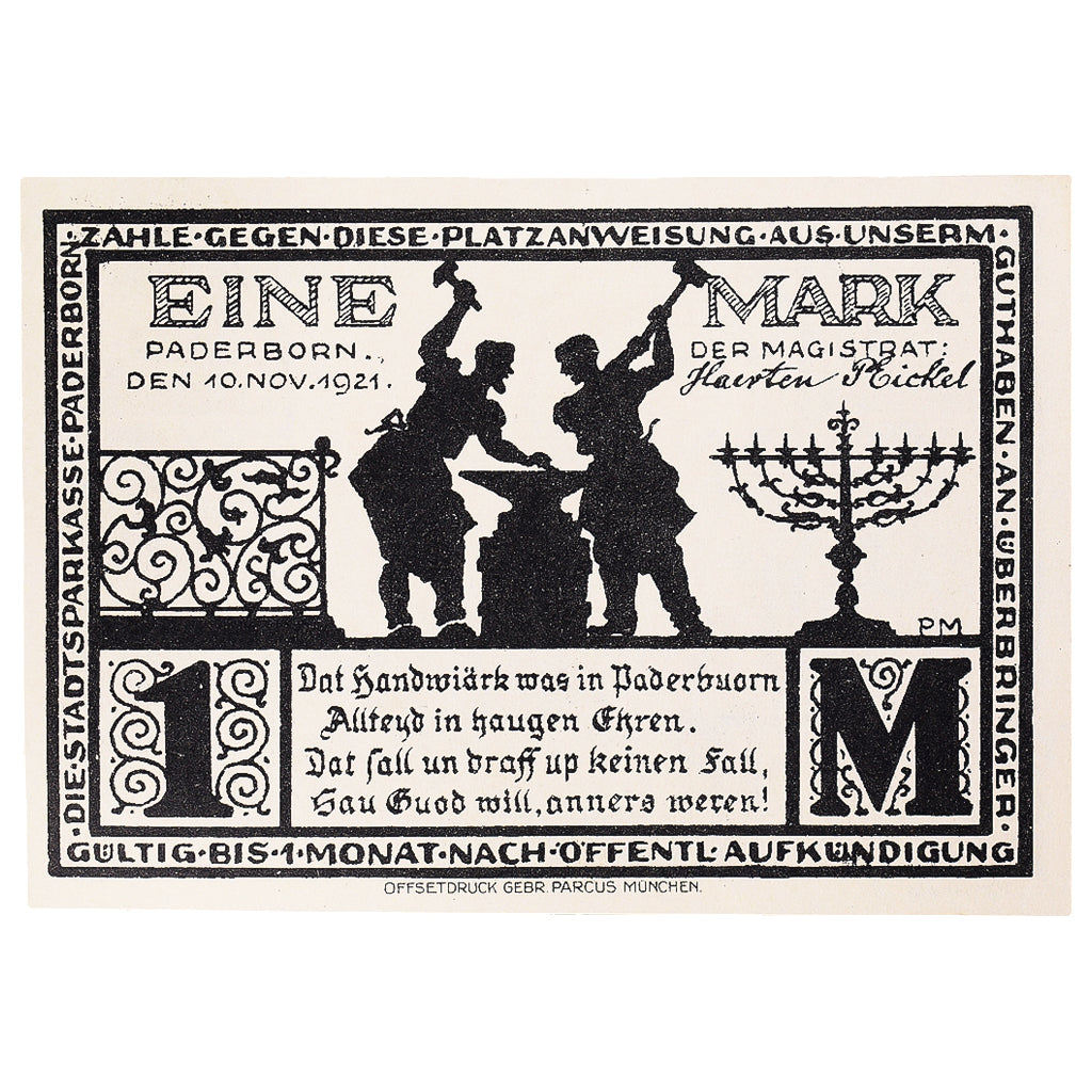 Geldschein, Deutschland, Paderborn, 1 Mark, Eglise, 1921-11-10, UNZ- Mehl:1043.6