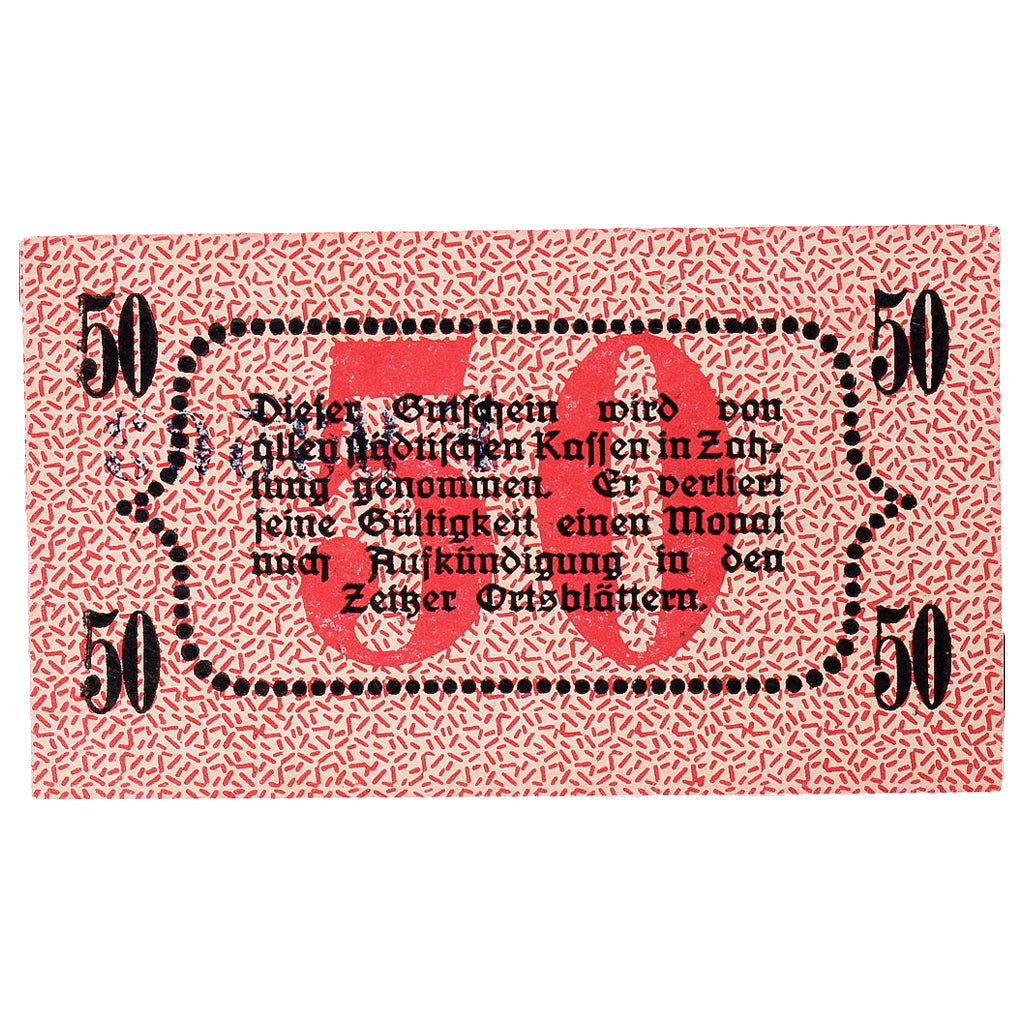 Banknot, Niemcy, Zeitz, 50 Pfennig, Texte, 1920, UNC(63), Mehl:Z4.5