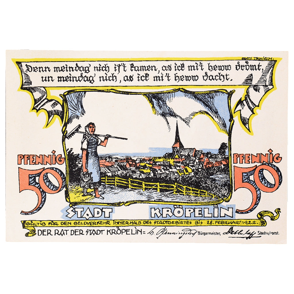 Banconote, Germania, Kröpelin, 50 Pfennig, paysage, 1922, SPL, Mehl:746.1