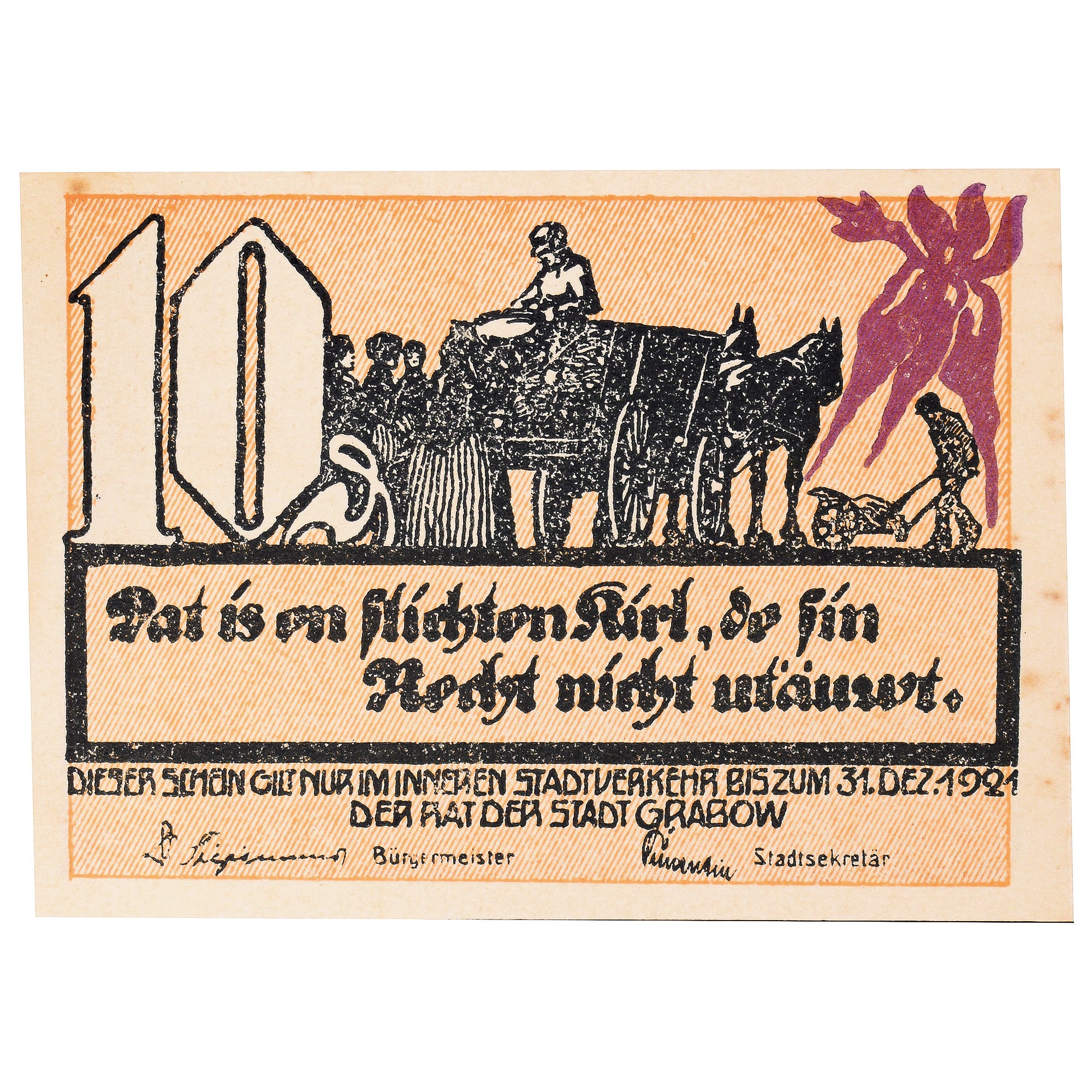 Billet, Allemagne, Grabow, 10 Pfennig, personnage 1922-12-31, SPL Mehl:460.1