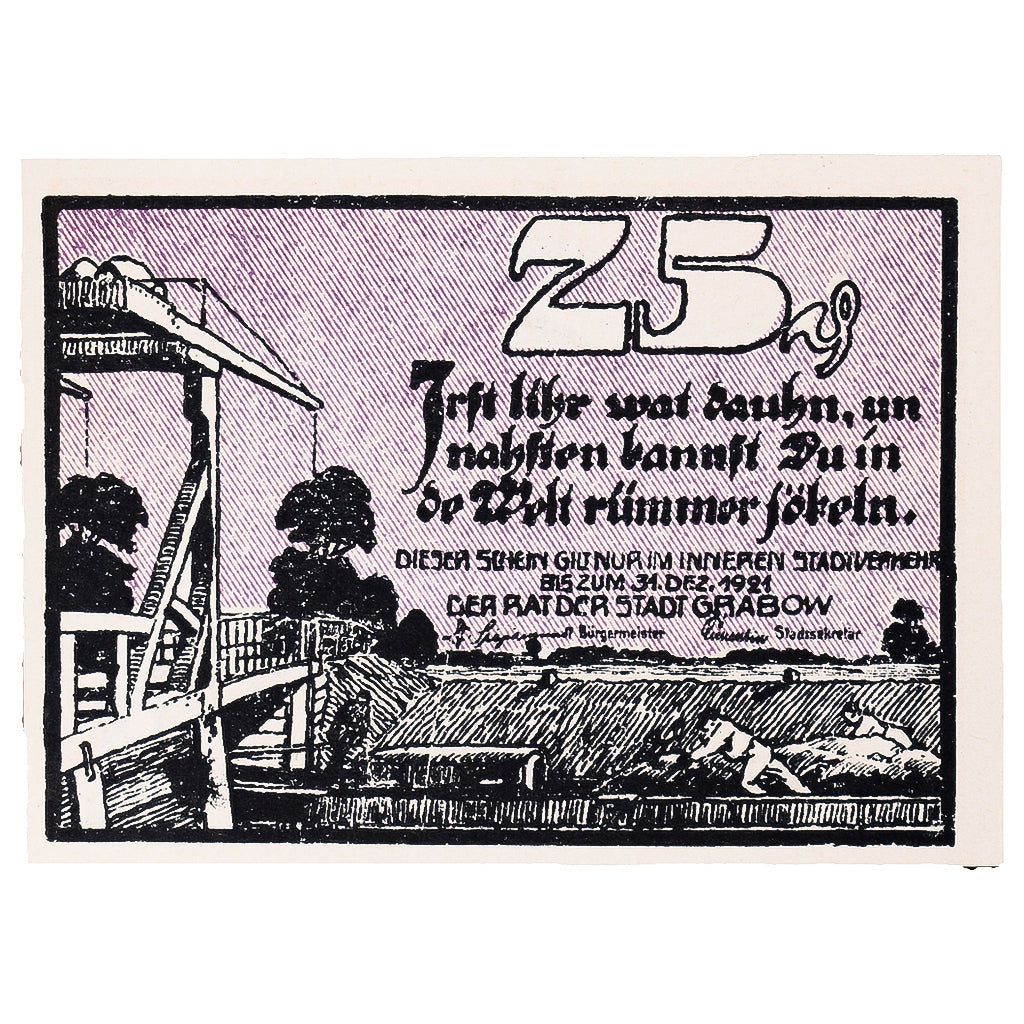 Geldschein, Deutschland, Grabow, 25 Pfennig, ferme 1922-12-31, UNZ- Mehl:460.1